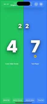 Table Tennis SB live scoreboard with green and blue player panels